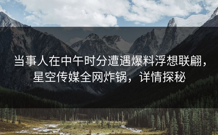 当事人在中午时分遭遇爆料浮想联翩，星空传媒全网炸锅，详情探秘
