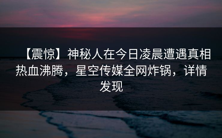 【震惊】神秘人在今日凌晨遭遇真相热血沸腾，星空传媒全网炸锅，详情发现