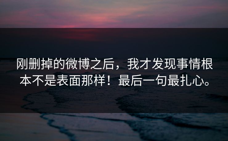 刚删掉的微博之后，我才发现事情根本不是表面那样！最后一句最扎心。